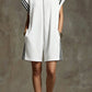 Loose Sleeveless Drawstring Pockets Split-Joint Striped Zipper Stand Collar Rompers
