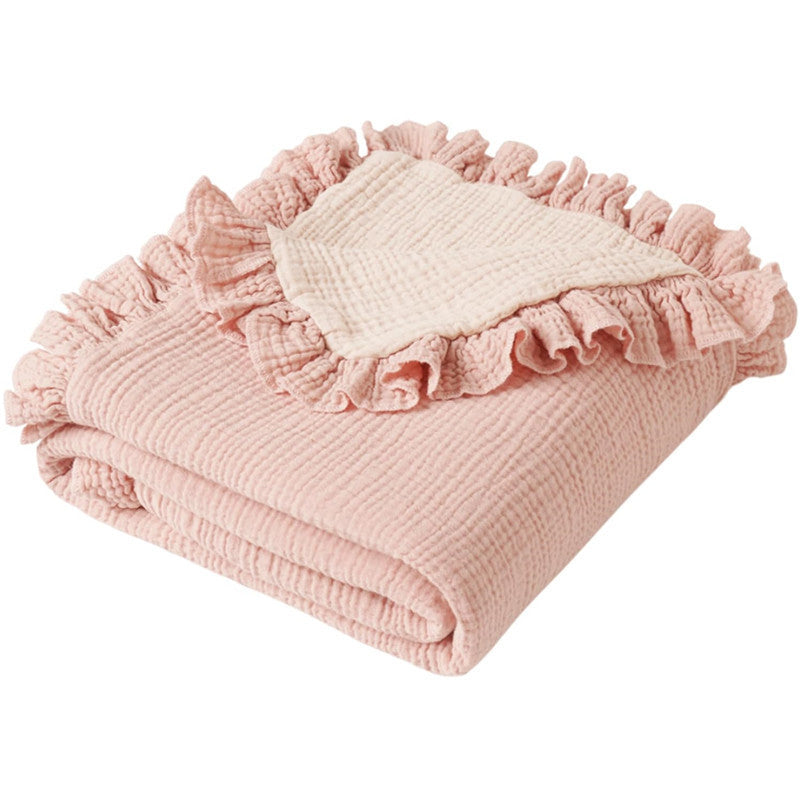 Custom Embroidered Floral Muslin Baby Blanket with Ruffled Trim