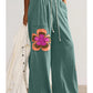 Block Flower Patchwork Drawstring Contrasted Elastic Waist Wide Leg Pants