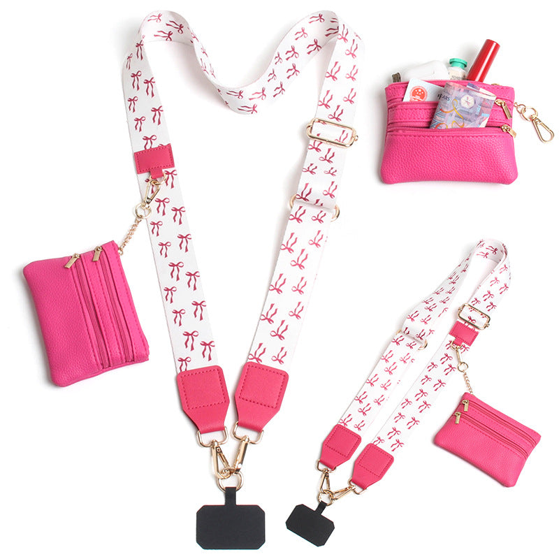 Phone Sling Shouder Strap with Coin Purse-Bow Print