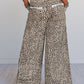 Leopard Print Wide Leg Terry Knit Pants