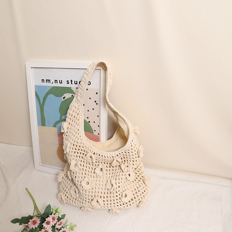 Floral Cotton Thread Woven Tote Bag