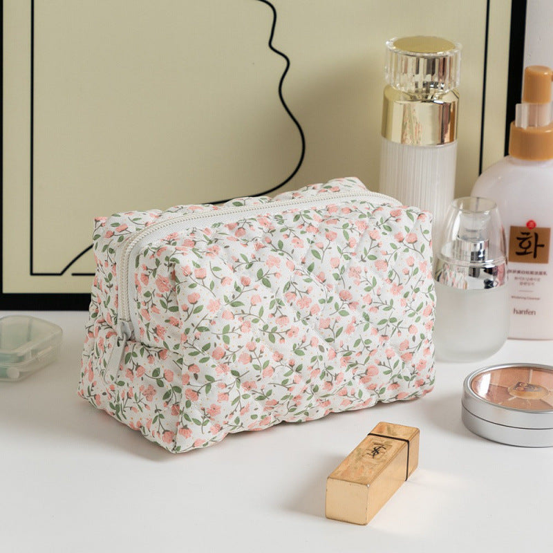 Custom Embroidered Floral Quilted Cosmetic Bag