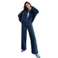 Women's Zippered Cardigan Sweatshirt and Straight Pants Suit