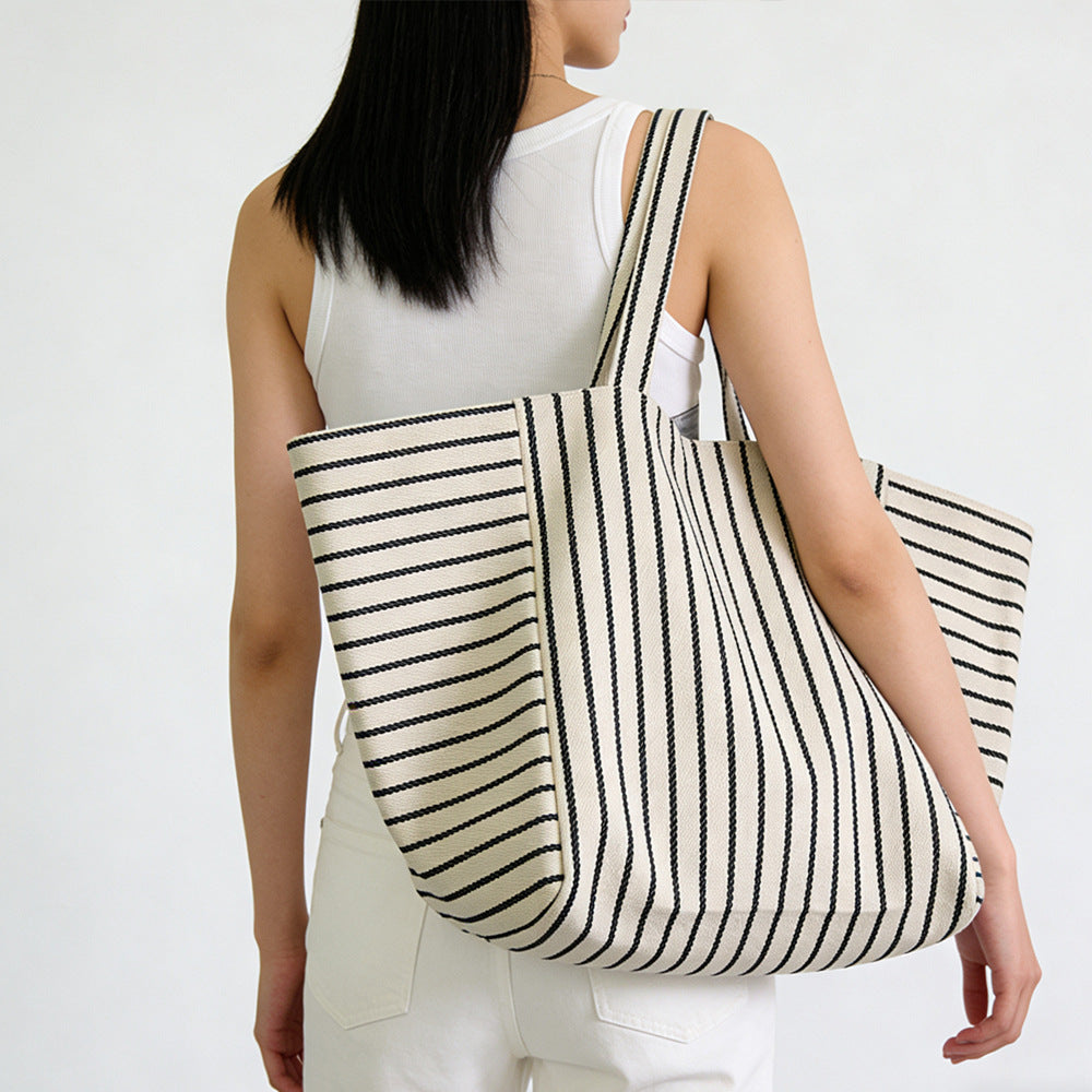 Large Capacity Striped Tote Bag