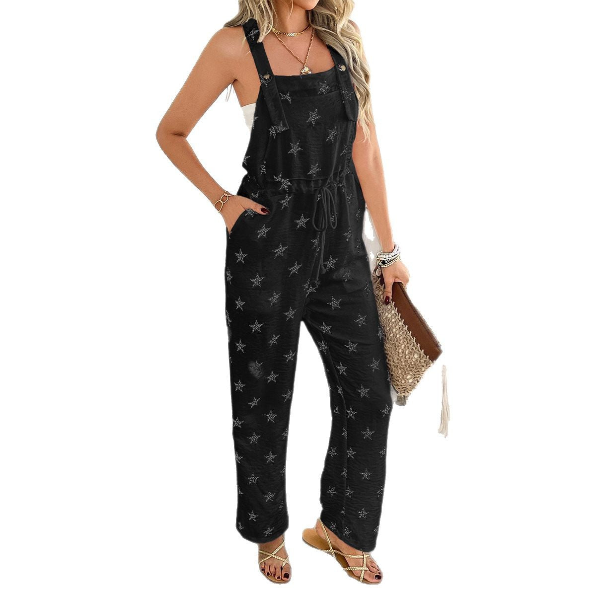 Printed Contrasting Strap Jumpsuit Pants