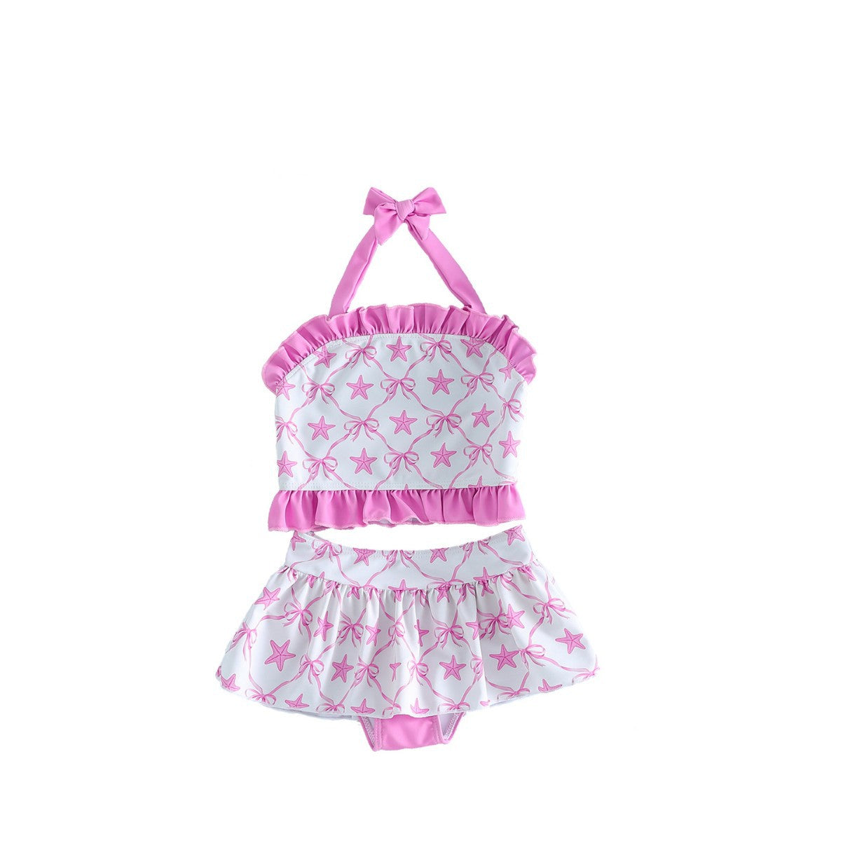 2Pcs Toddler Girl Swimsuit Set Sleeveless Halter Neck