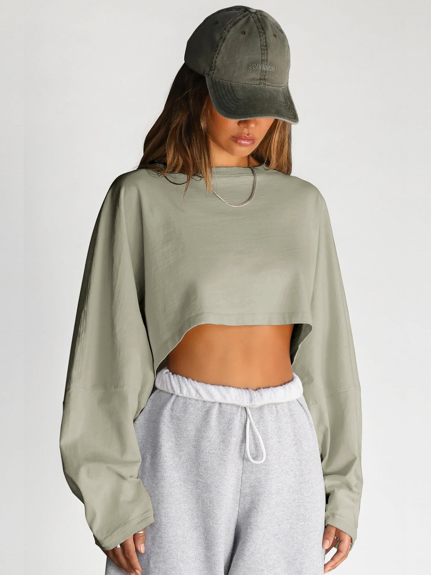 Midriff-Baring Round Neck Sweatshirt T-shirt