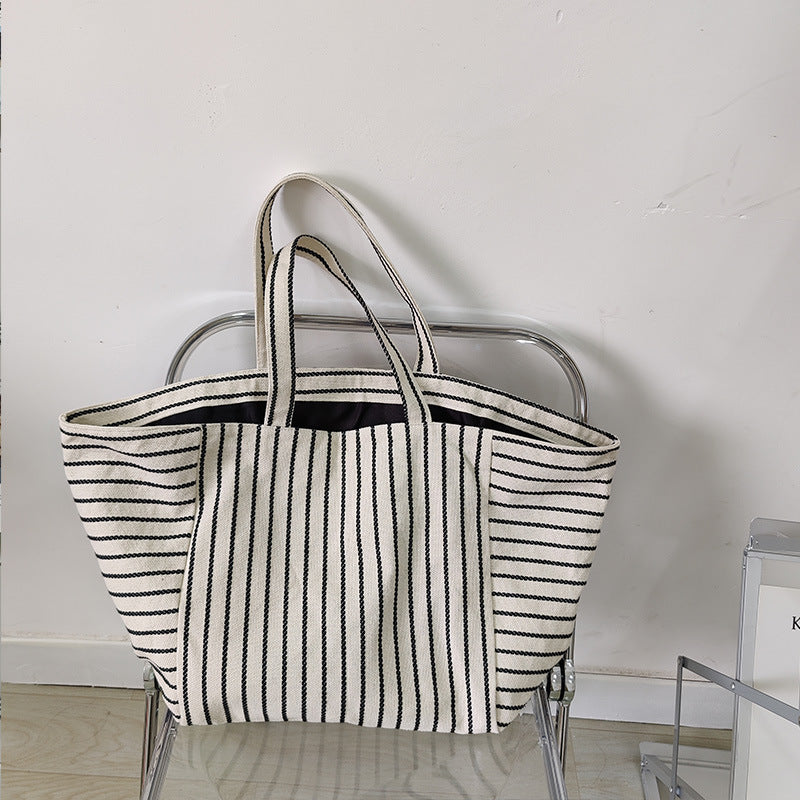 Large Capacity Striped Tote Bag