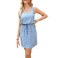 Four Leaf Clover Eyelet Textured Square Neck Drawstring Mini Dress