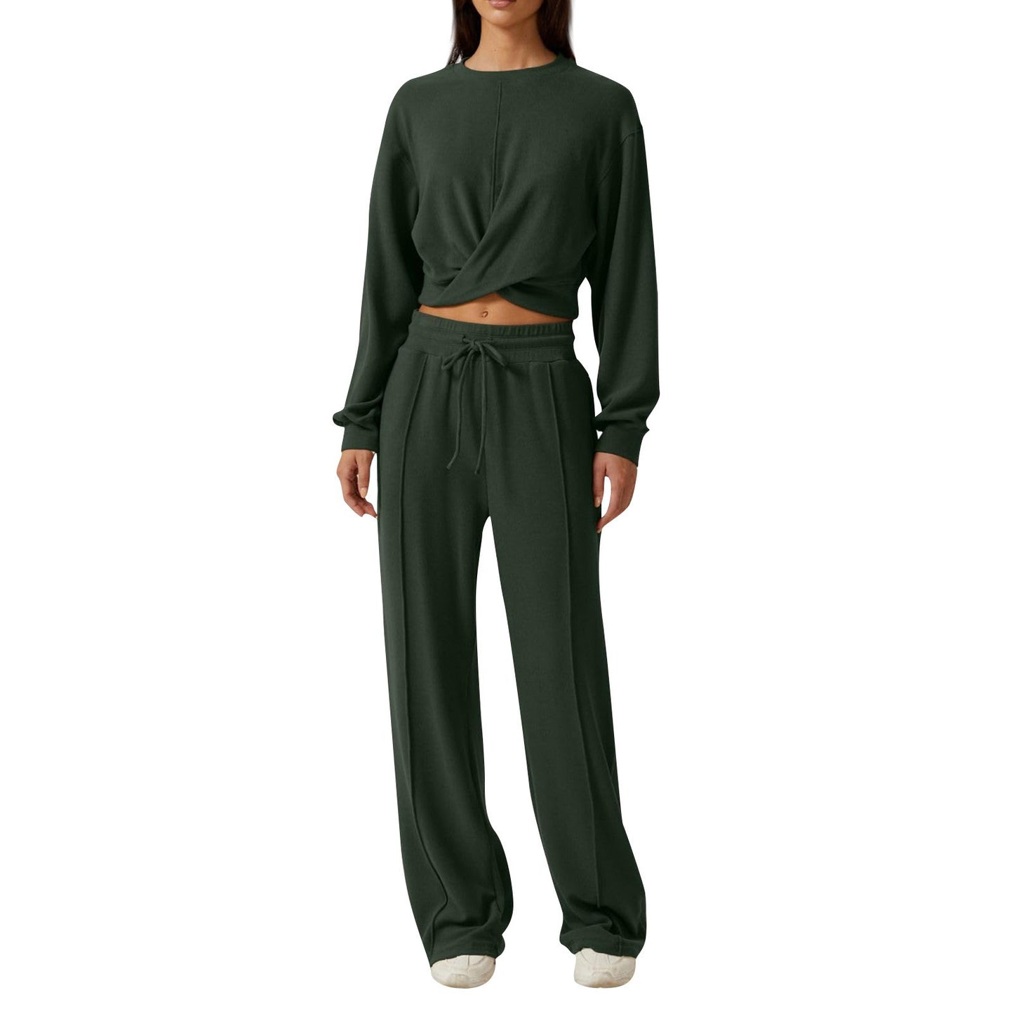 Women's Round Neck Long-sleeved Top and Wide-leg Pants Suit
