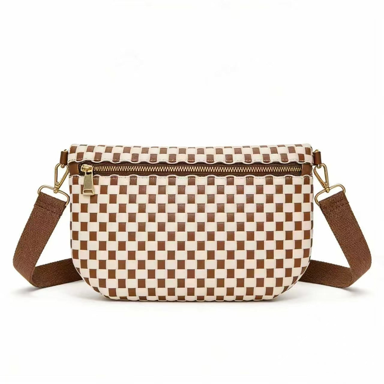 Checkered Woven Crossbody Fanny Pack