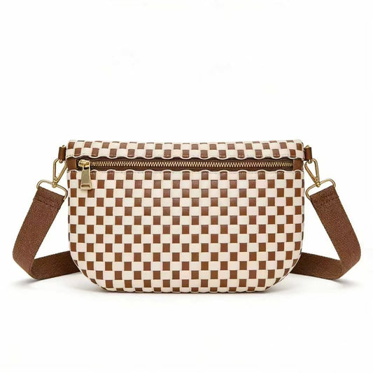 Checkered Woven Crossbody Fanny Pack