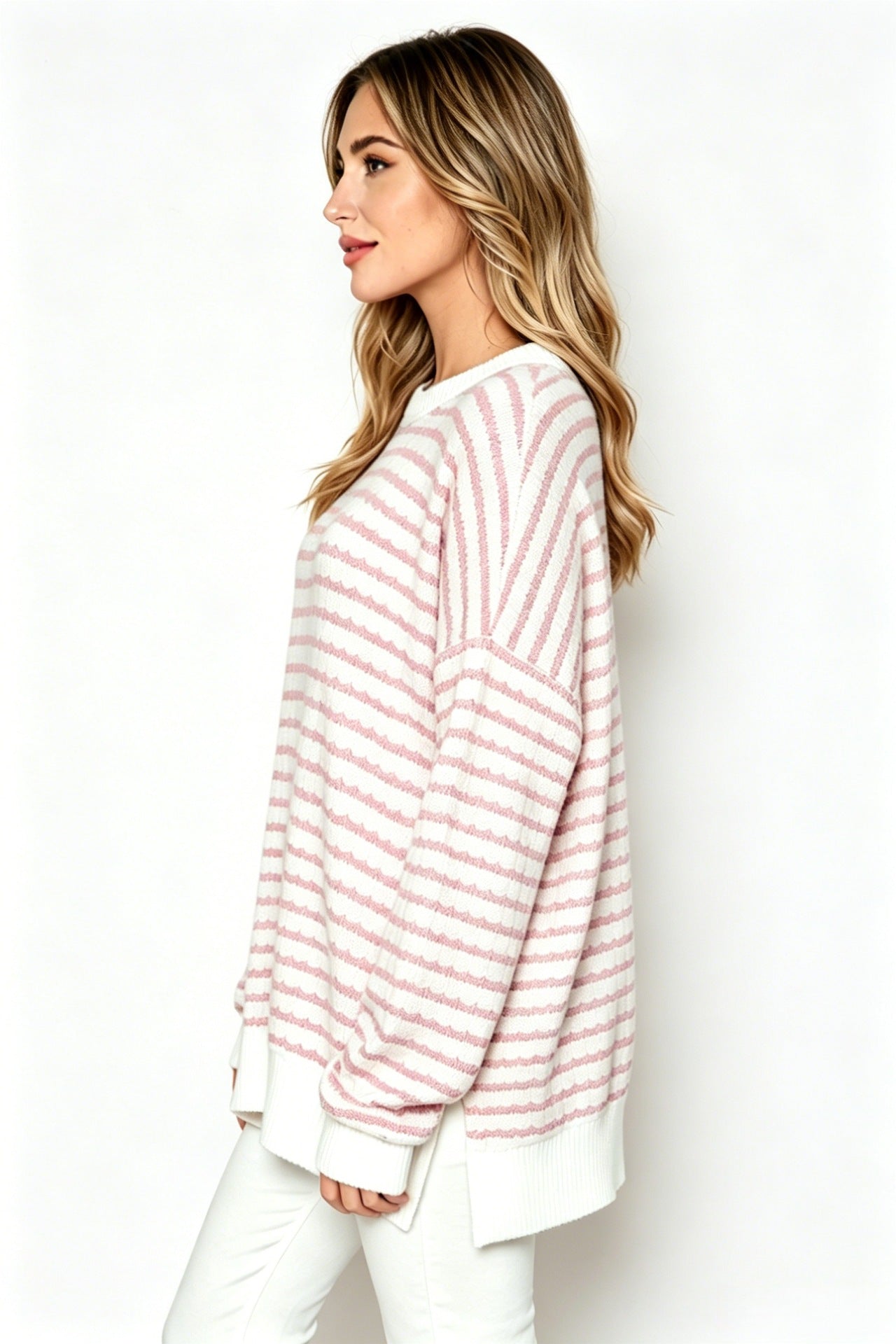 Bubble Poly Cotton Stripe Tunic with Side Slit