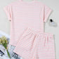 Stripe Knitted Short Sleeve Top and Drawstring Shorts Set