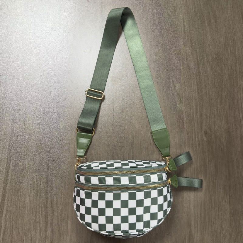 Checkered Crossbody Bag with Detachable Pouch