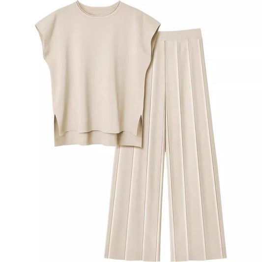 Women's knitted suit vest sweater wide-leg pants two-piece suit