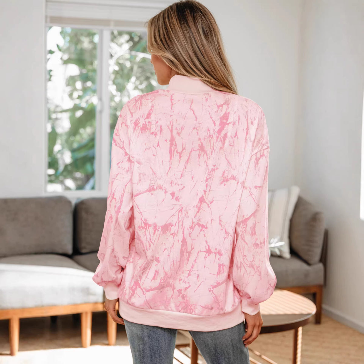 Pink Camo Mock Neck Baggy Sweatshirt