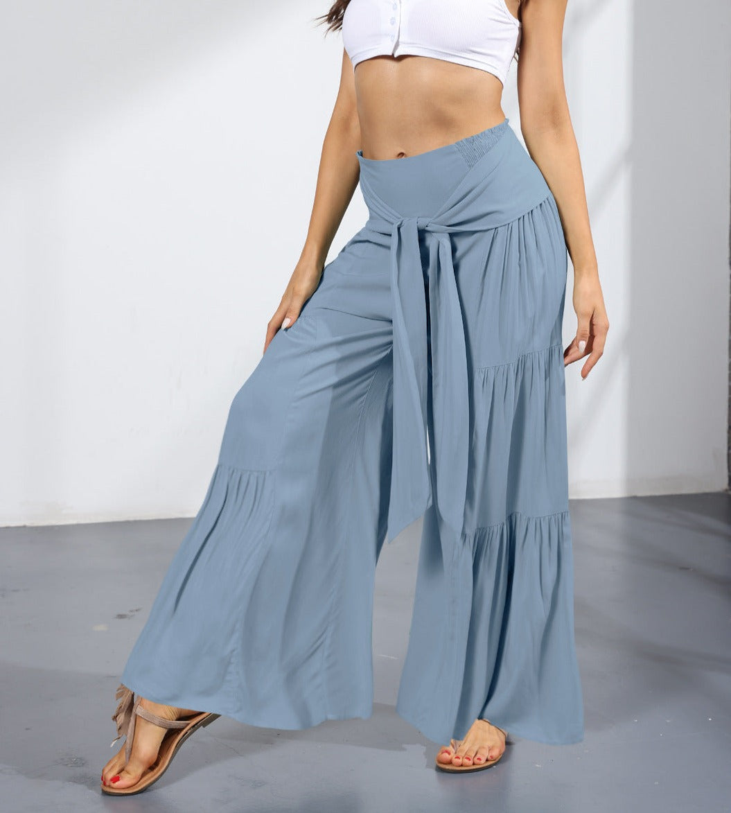 Boho Strappy Elastic Waist Wide Leg Pants