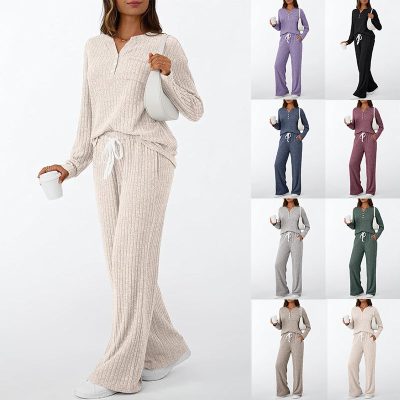 V-neck Outerwear Two-piece Pajamas for Women