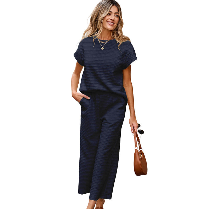 Textured Top and Wide-leg Pants Set