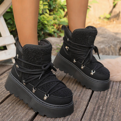 Women's thick-soled warm ankle boots cotton shoes lace-up snow boots