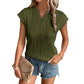 Wavy Textured Button V Neck Tee