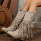 Women's tassel boots rivet belt buckle mid-calf boots