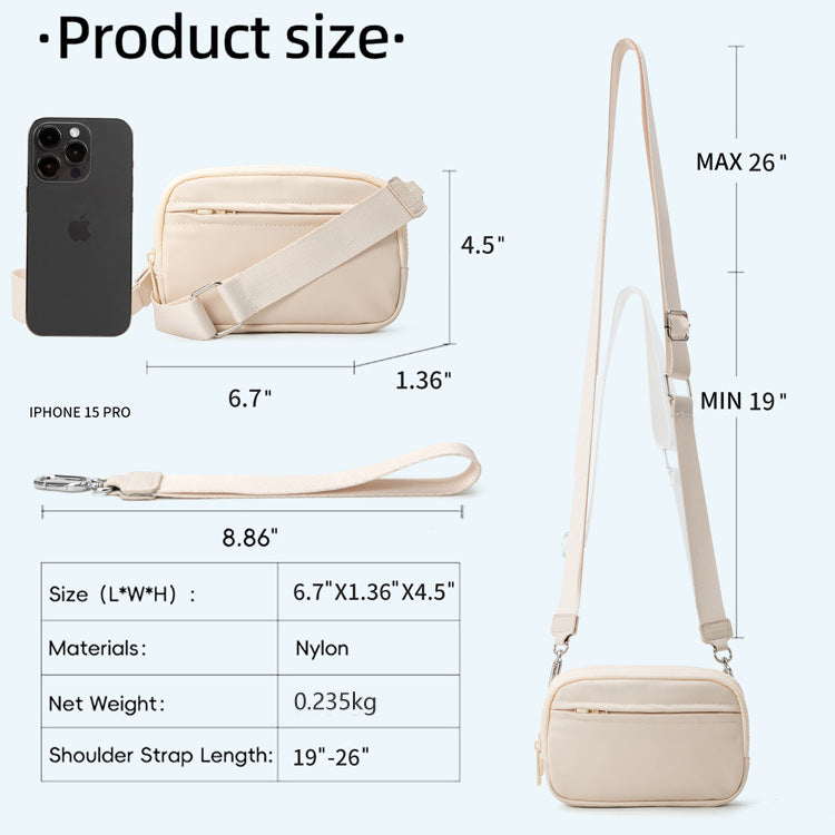 Nylon Double Compartment Crossbody and Wristlet