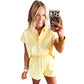 Cream Color Loose Polo Tee Elastic Waist 2pcs Short Set