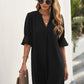 Notched Neck Flounce Sleeve Tunic Dress