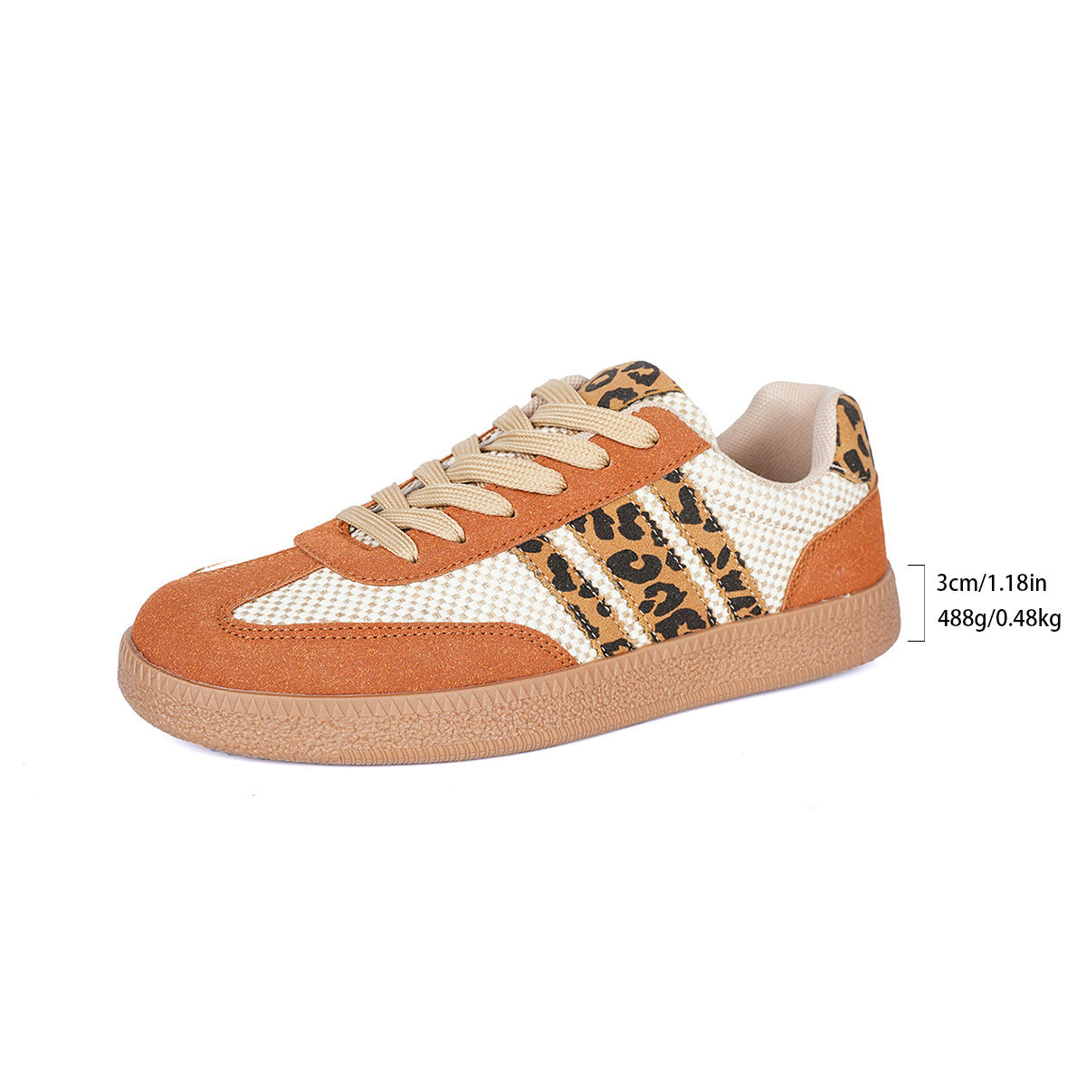 Vagen Leather Leopard Patchwork Flat Sneakers