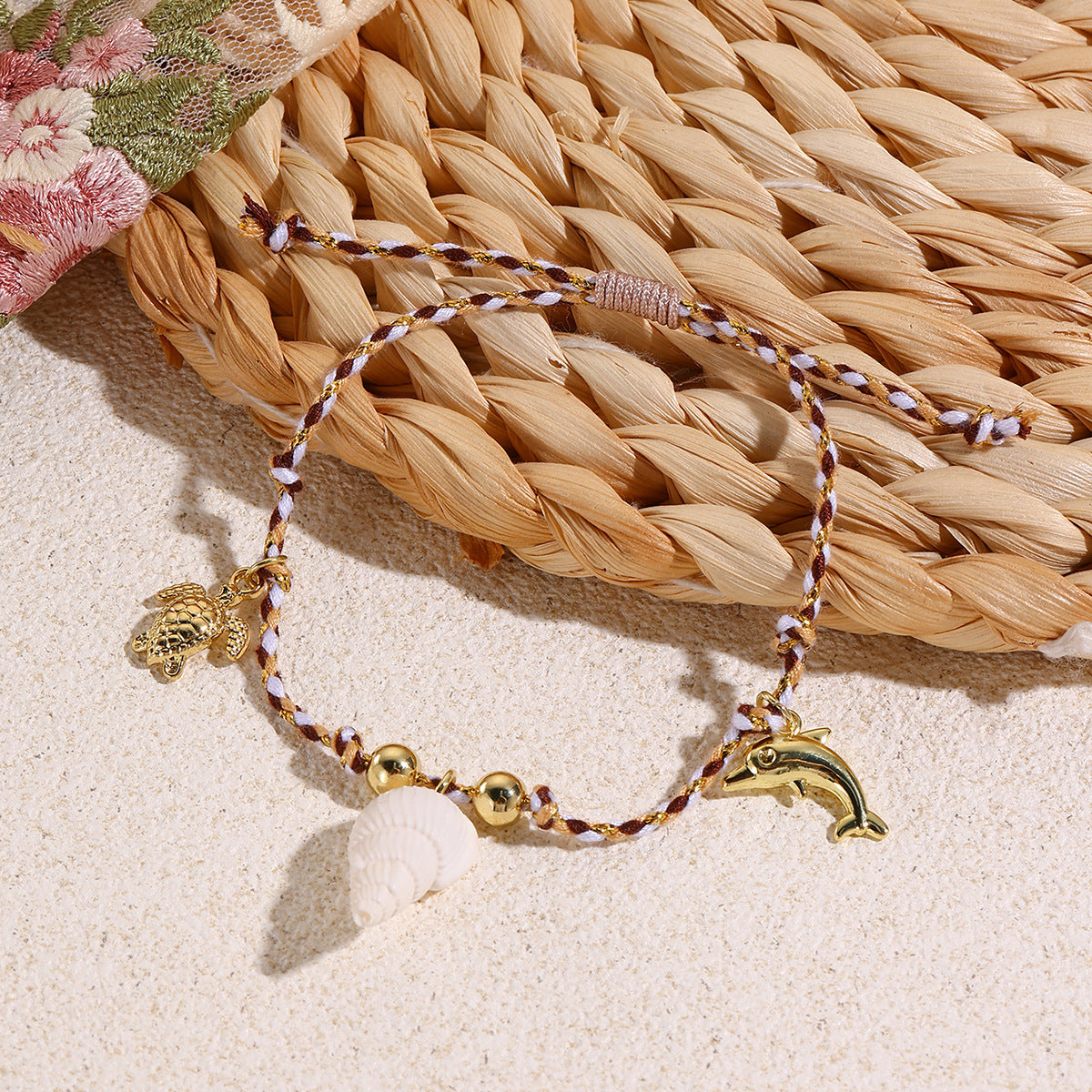 Marine Style Starfish Shell Turquoise Shell Beaded Chain Stretch Bracelets