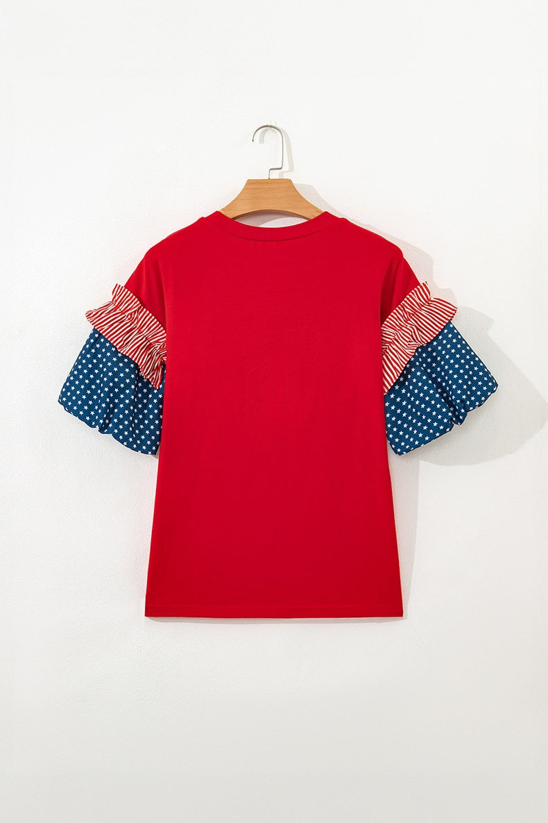 Stars Stripes Short Puff Sleeve Top