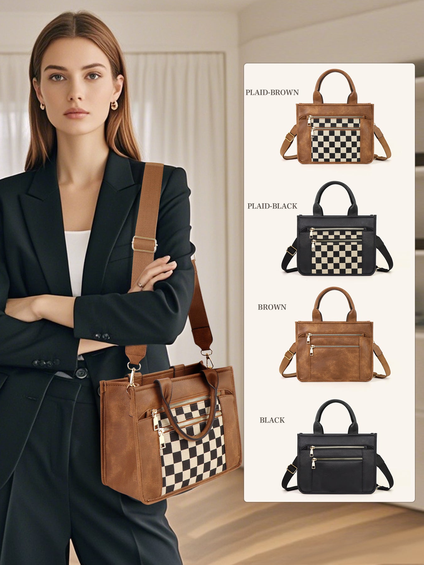 Leisure Crossbody Bag With Double Zippers For Women