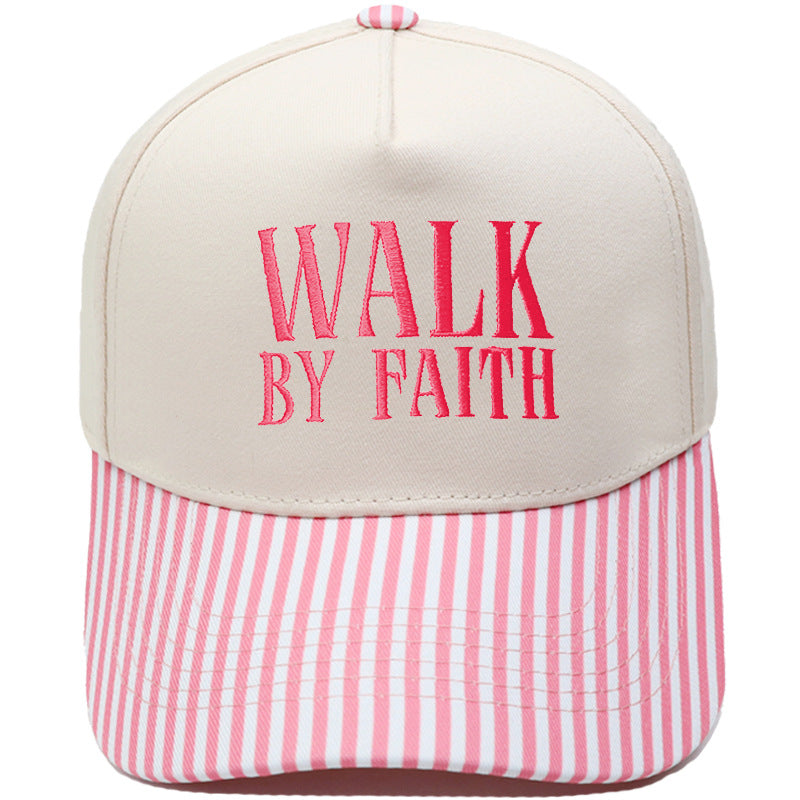 "Walk by Faith" Embroidered Retro Color-Block Trucker Hat