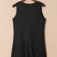 Black Waffle Sleeveless U Neck Buttons Romper With Pockets