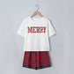 White Plaid Letter Print Short Sleeve Top Elastic Waist Pocket Shorts Lounge Set