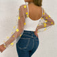 Floral Embroidery Off Shoulder Lantern Sleeve Curved Hem Top