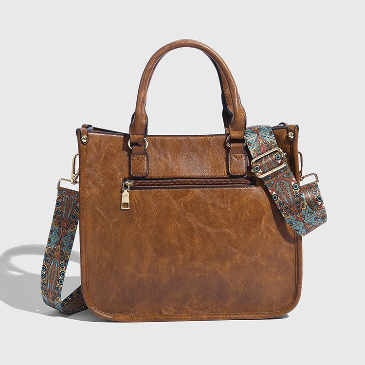 Vagan Leather Shoulder Bag with Adjustable Geometric Strap