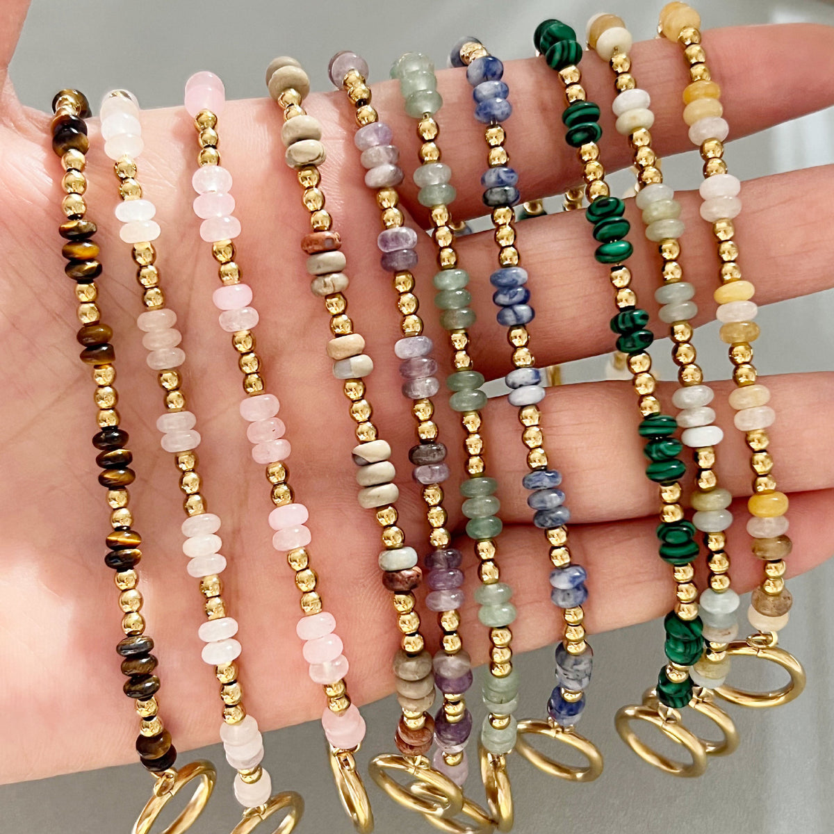 Dainty Gemstone & Gold Bead Bracelet