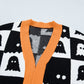 Black Geometric Ghost Print Drop Shoulder Knit Cardigan
