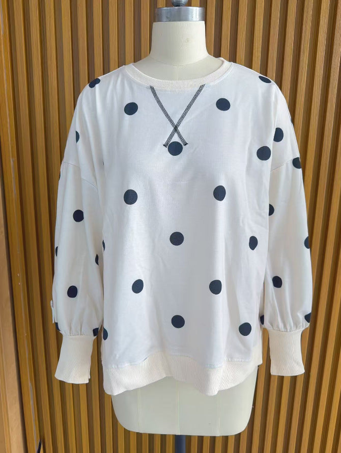 Oversized Color-Block Polka-Dot Print Pullover Sweatshirt