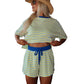 Stripe Drop Shoulder Boxy Casual Terry Short Set