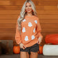 Orange Twisted Ribbed Texture Halloween Ghost Sequin Patched Sweatshirt