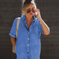 Lapel Short Sleeve Denim Jumpsuit