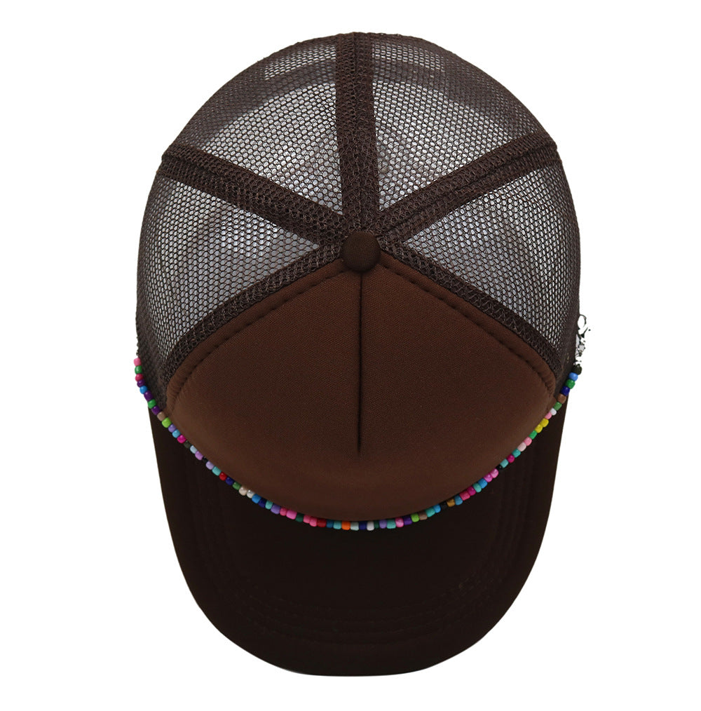 Multicolor Beaded Band Black Trucker Hat