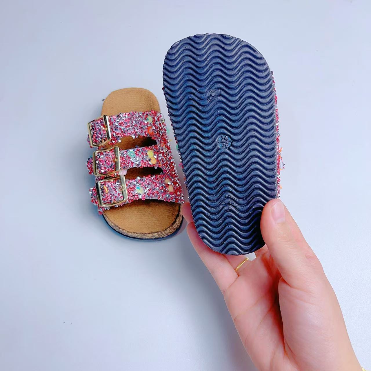 Girls Sparkly Buckle Cork Sandals
