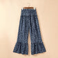Gray Wild Leopard Print Frilled Detail Drawstring Wide Leg Pants