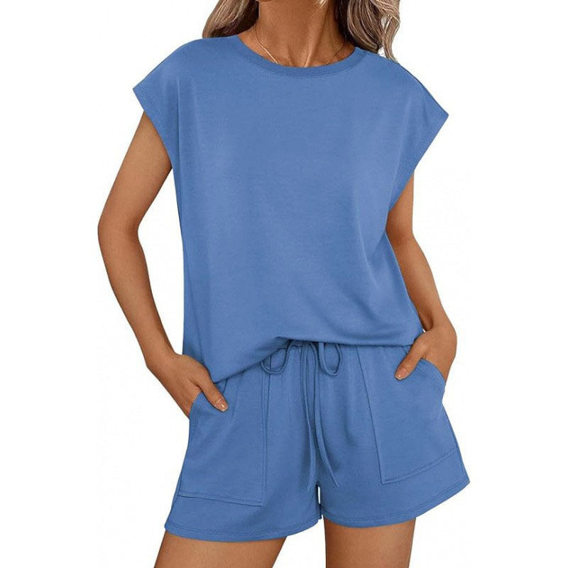 Short Sleeve Lounge Top and Shorts Set with Relaxed Fit